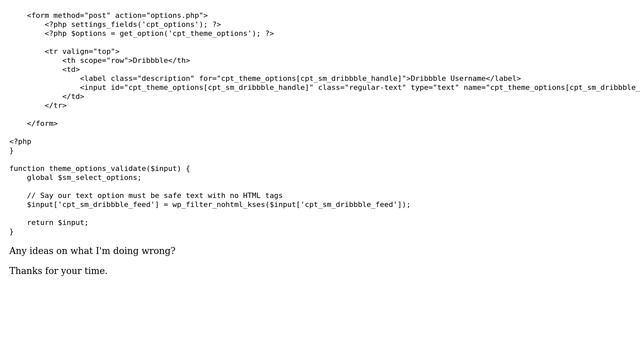 Wordpress: New custom theme option (text input) giving index error смотреть онлайн