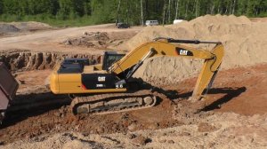 Cat 336D2 L loading Mercedes-Benz Actros trucks part 1