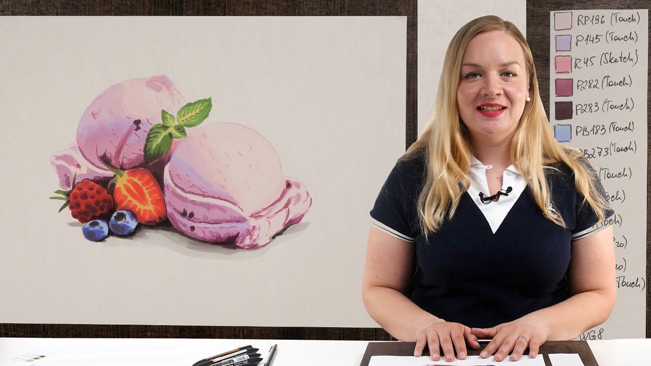 Экспресс-урок по скетчингу маркерами «Десерт с ягодами» | Как нарисовать мороженное поэтапно смотреть онлайн