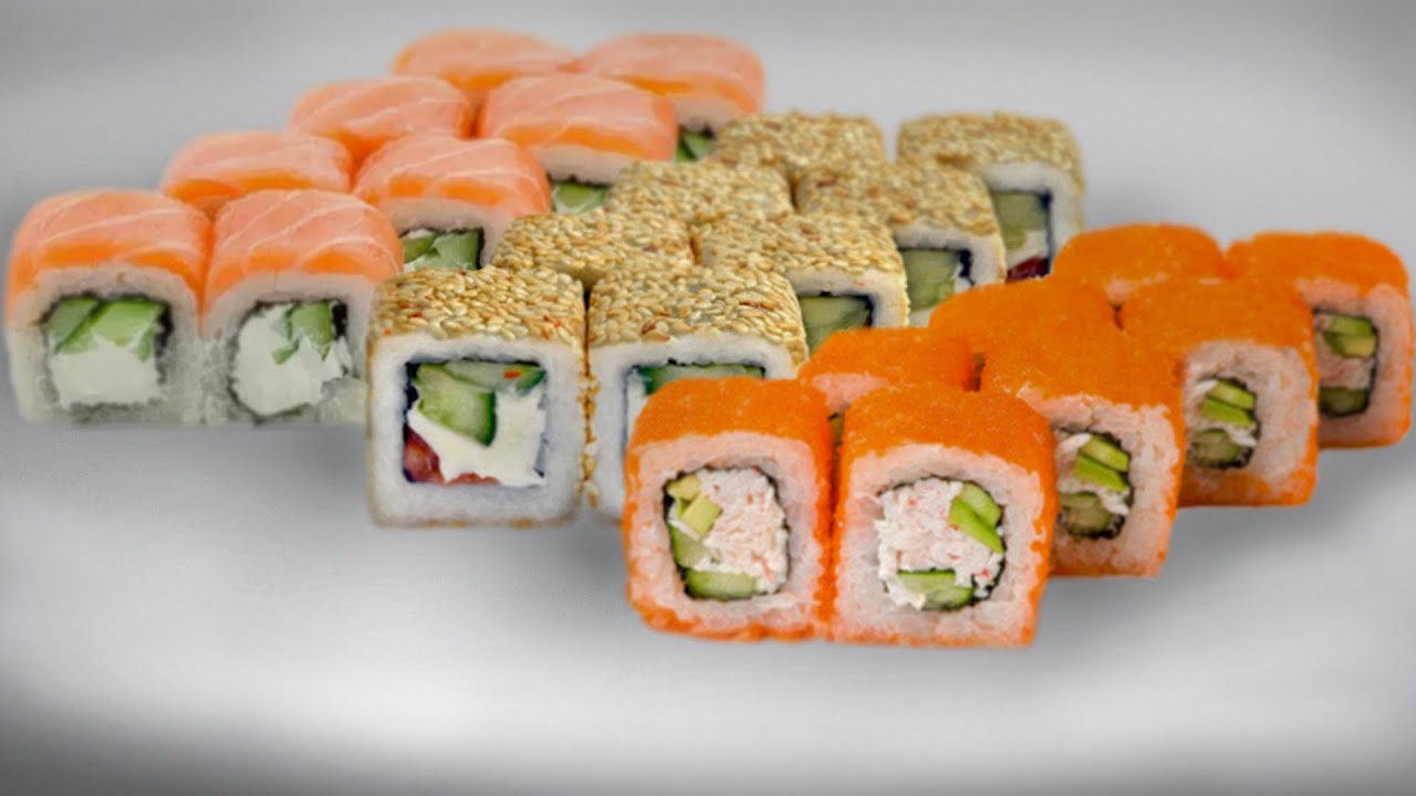 Готовим Суши Роллы в домашних условиях видеоурок Урамаки Филадельфия и Калифорния. смотреть онлайн