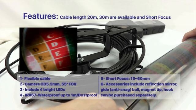 62000C, 63000C 5.5mm camera flexible probe 20M, 30M for Endoscope, Borescope, Videoscope. смотреть онлайн