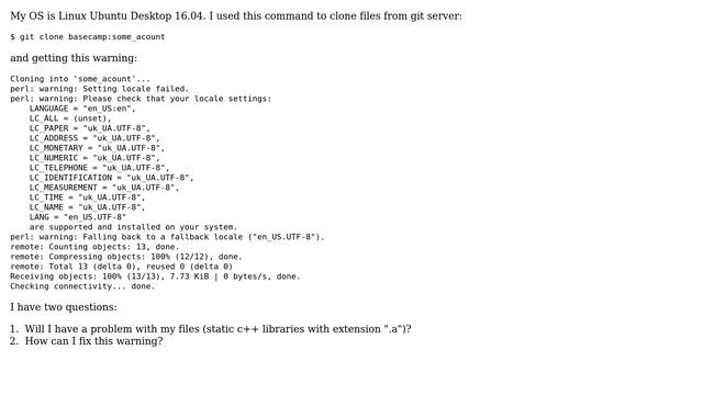 While cloning from git i get: perl: warning: Setting locale failed смотреть онлайн