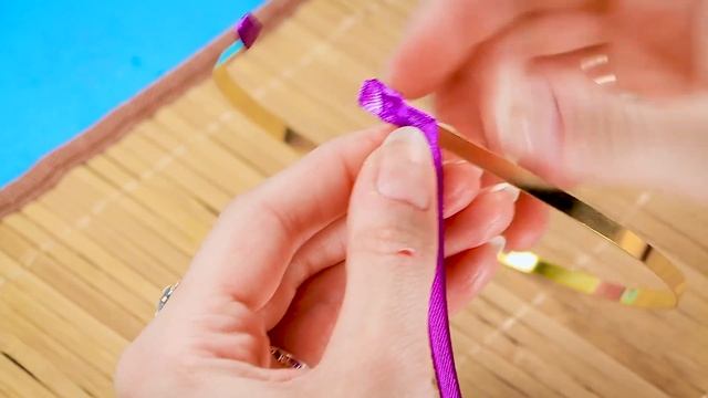 Как оплести ободок двумя лентами? САМЫЙ ПРОСТОЙ СПОСОБ? Канзаши для начинающих.Мк смотреть онлайн