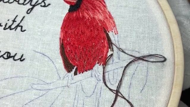 Вышивка гладью Мастер класс Кардинал / Embroidery tutorial Christmas cardinal ornament смотреть онлайн