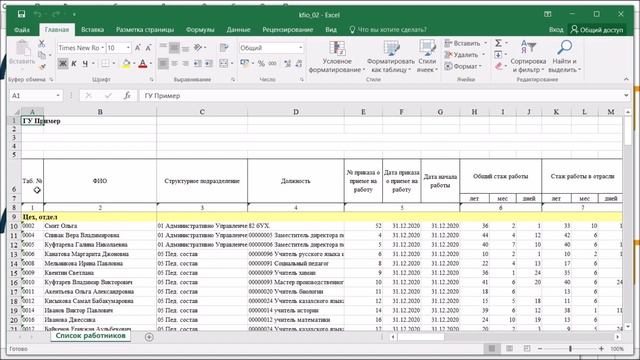Қызметкерлер тізімі (кадрлар бөлімі)