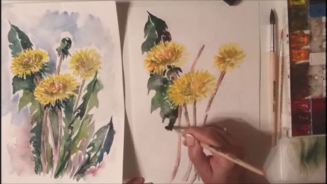 Мастер класс акварельный этюд «Одуванчики» смотреть онлайн