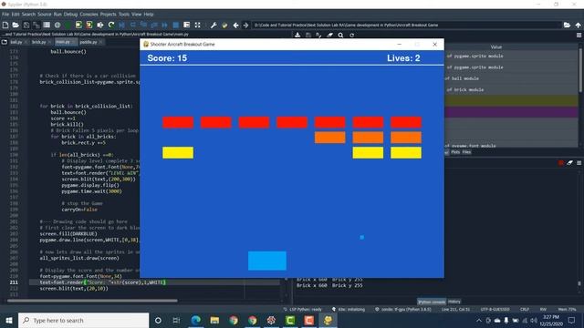 Python game Breakout the bricks using pygame library || Game Development смотреть онлайн