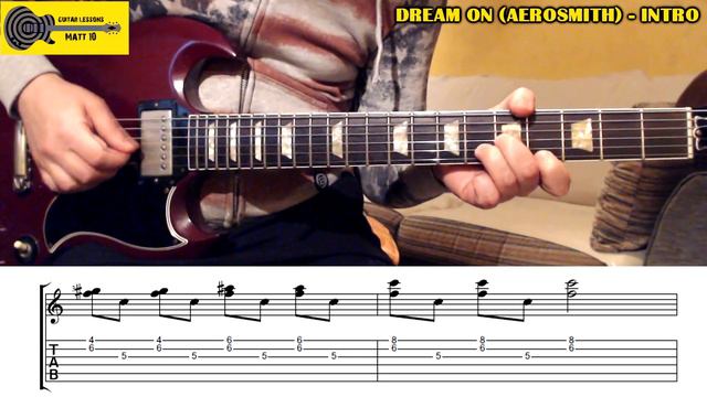 Dream On (Aerosmith) GUITAR LESSON With TAB - INTRO Guitar Tabs Tutorial