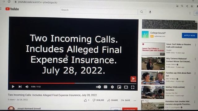 I React To Two Incoming Calls: includes Alleged Final Expense Insurance, July 28 2022 смотреть онлайн