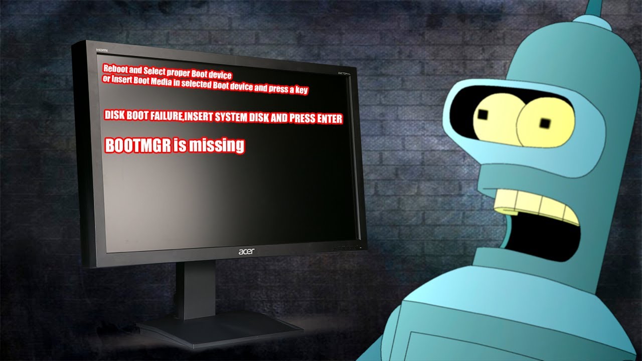 Устранение ошибок DISK BOOT FAILURE, Reboot and Select proper Boot device, BOOTMGR is missing смотреть онлайн