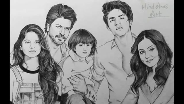 Shahrukh Khan Family Sketch art Draw |with Wife Gauri,Sons Aryan,and AbRam & Daughter Suhana ArtAna смотреть онлайн