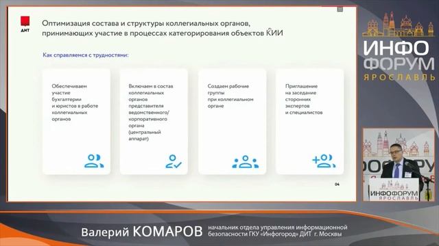 Комаров В.В. Доклад «ОРГАНИЗАЦИЯ И МЕТОДИЧЕСКОЕ ОБЕСПЕЧЕНИЕ ПРОЦЕССОВ КАТЕГОРИРОВАНИЯ ОБЪЕКТОВ КИИ» смотреть онлайн
