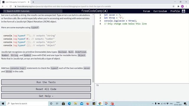 Tutorial 3 - using typeof to check the type of variable - freecodecamp смотреть онлайн