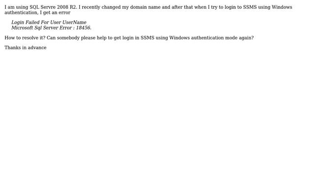 How to login with Windows Authentication mode after domain name changes in SQL Server? смотреть онлайн
