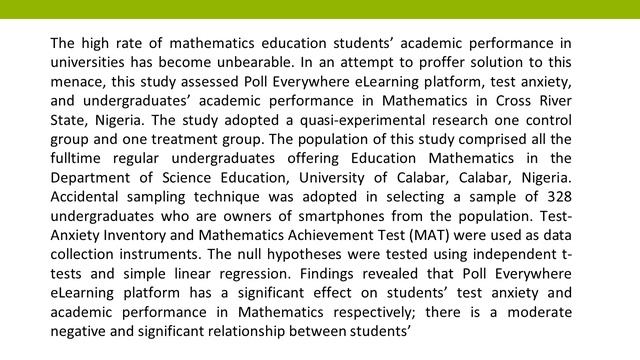 Poll Everywhere E Learning Platform, Test Anxiety, and Undergraduates’ Academic Performance in Math смотреть онлайн