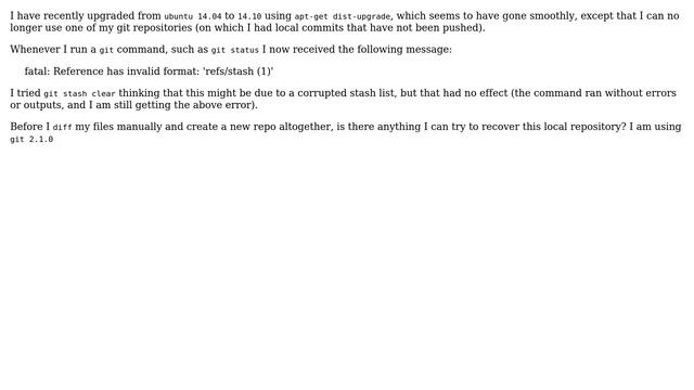 Unix & Linux: fatal: Reference has invalid format: 'refs/stash (1)' (2 Solutions!!) смотреть онлайн