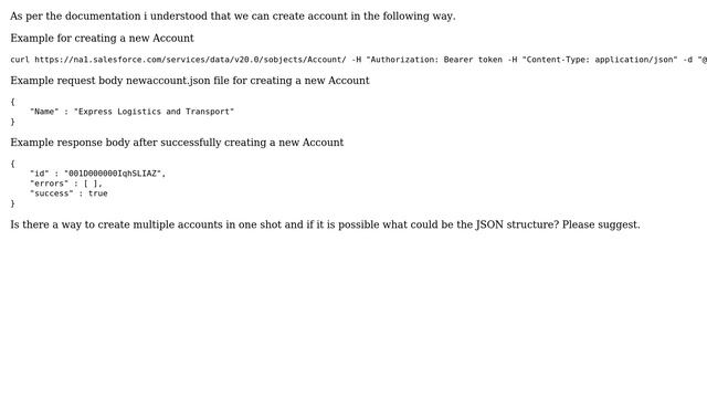 Salesforce: JSON structure to insert multiple Account records in one REST API call смотреть онлайн