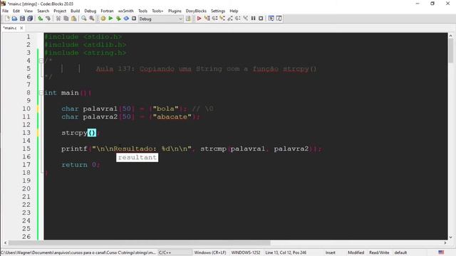 Curso de Programação C | Como copiar uma string em C com a função strcpy()? | aula 137 смотреть онлайн