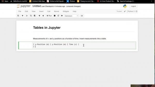 Video 11: Introduction markdown formatting - tables