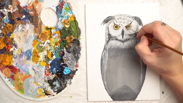 Multi-exposure of an owl and a deer in the forest - Acrylic painting смотреть онлайн