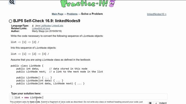 Java Practice-It || 16.9 linkedNodes9 || ListNodes, LinkedLists смотреть онлайн