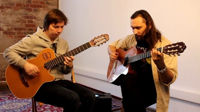 Blue Bossa fingerstyle guitar duet смотреть онлайн