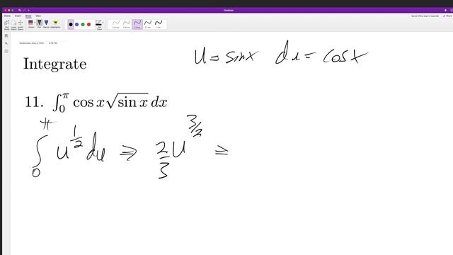Integrate Cos(x)*sqrt(sin(x)) Dx From X=0 To Pi
