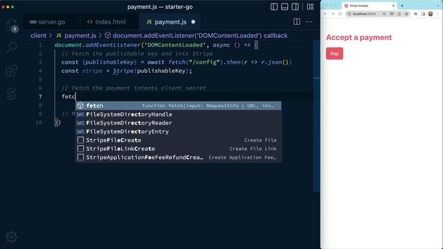 Accept a payment with payment element using Go смотреть онлайн