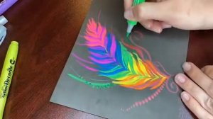 СКЕТЧИНГ. Как нарисовать НЕОНОВОЕ ПЕРО на черной бумаге маркерами Artline NEON Colours