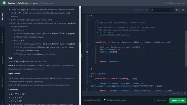 Dynamic Array - HackerRank - C# смотреть онлайн