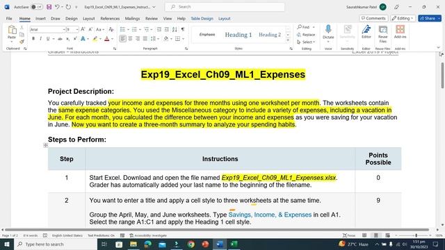 Exp19_Excel_Ch09_ML1_Expenses | Exp19 Excel Ch09 ML1 Expenses | Pearson MyLabSolution смотреть онлайн