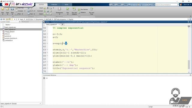 Generating Basic sequences (step, impulse, ramp, exponential) using MATLAB || Part-2 || let's dECod смотреть онлайн