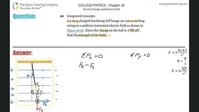 18.60 | A 5.00 g charged insulating ball hangs on a 30.0 cm long string in a uniform horizontal смотреть онлайн