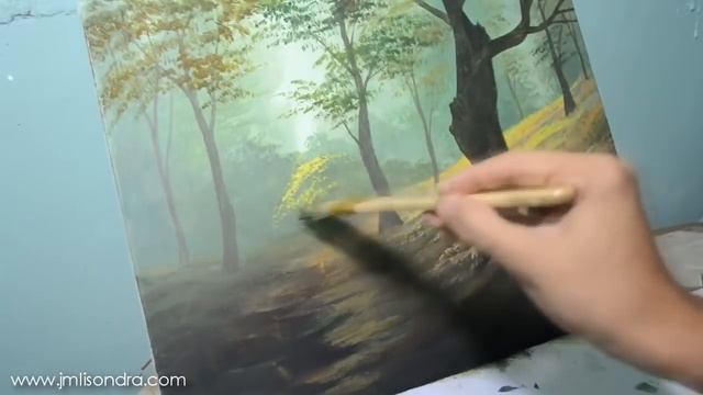 Acrylic Landscape Painting Lesson - Forest Trees By JMLisondra