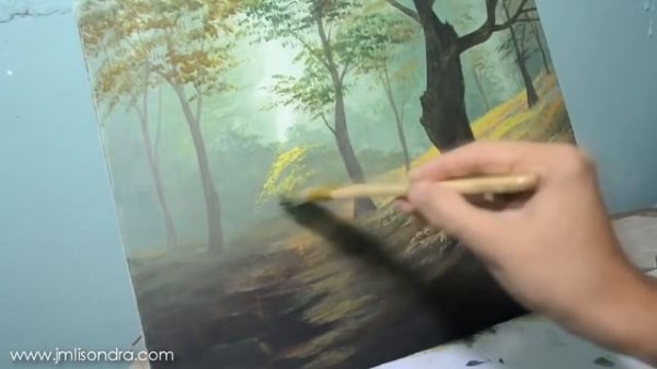 Acrylic Landscape Painting Lesson - Forest Trees by JMLisondra