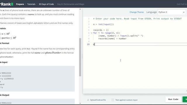 HackerRank 30 Days of Code | Day 8: Dictionaries and Maps | Python смотреть онлайн