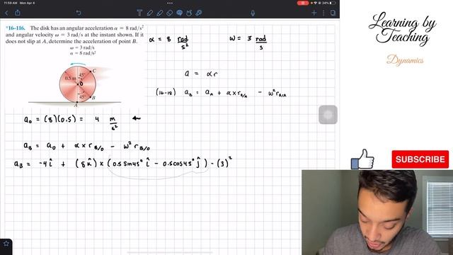 Dynamics 16-116| The disk has an angular acceleration α = 8 rad/s² and angular velocity ω = 3 rad/s смотреть онлайн