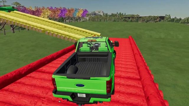TRANSPORTING FORD 4X4 COLORED PICKUP  WITH MERCEDES BIG TRUCK   Farming Simulator 22