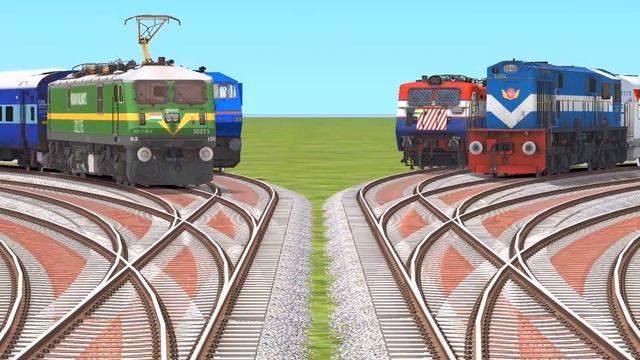 EIGHT TRAINS CROSSING EACH OTHER ON BRANCHED FORKED RAILROAD CROSSING?TRAIN GAME | Train Simulator