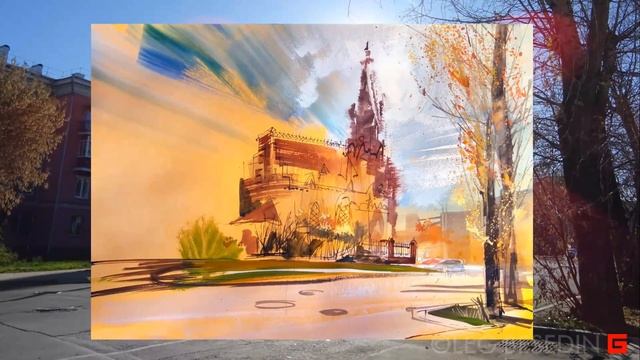 Городской пленэр. Акварель, белила. Watercolor sketch, Paintings realtime in Siberia смотреть онлайн