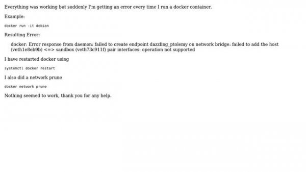 Unix & Linux: docker: Error response from daemon: failed to create endpoint - failed to add host