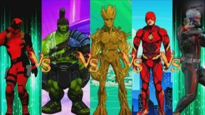 SUPER COLOR CHALLENGE DANCING SUPERHERO : DEADPOOL 4k vs HULK GLADIATOR vs GROOT vs FLASH vs ANT-MAN