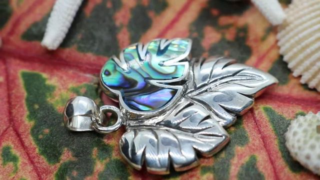 Monstera Leaf Flower Handmade Necklace Pendant, Abalone Shell, Silver. смотреть онлайн