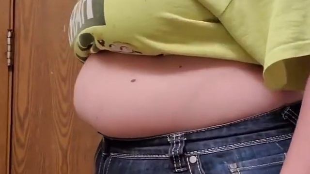 Fat Girl Struggles To Fit Her Flabby Jiggly Belly Into Too Tight Outgrown Jeans