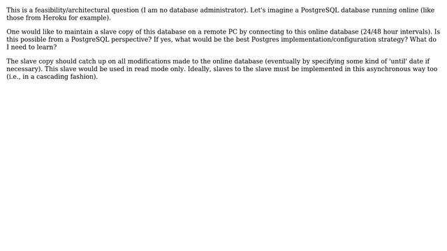 Databases: How to perform asynchronous cascade slave replication of PostgreSQL database? смотреть онлайн