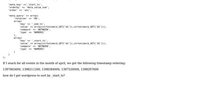 Wordpress: wordpress custom_meta ordering of timestamps смотреть онлайн