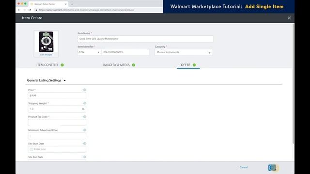 Walmart Marketplace QuickStart Tutorial Single Item Add in Seller Center смотреть онлайн