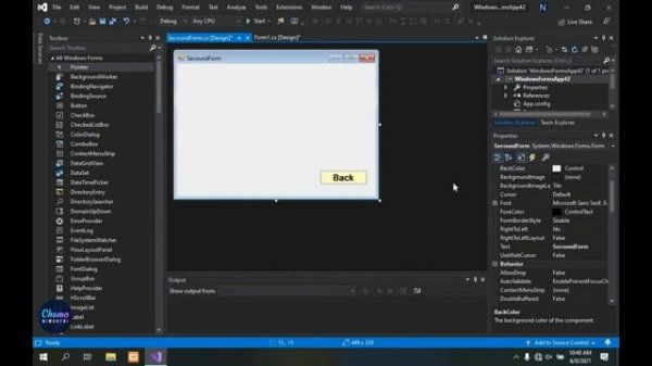 how to make back button in visual studio windows form | hide first form when opening second form