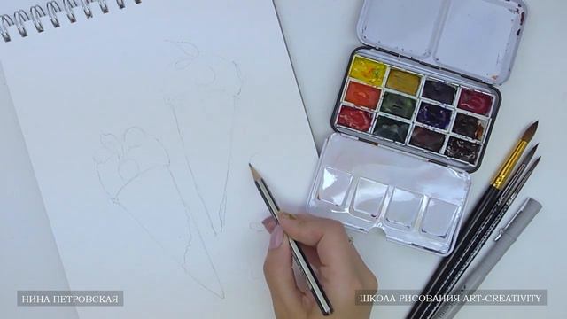 12 1 Черничное мороженое Рисунок карандашом и линером смотреть онлайн